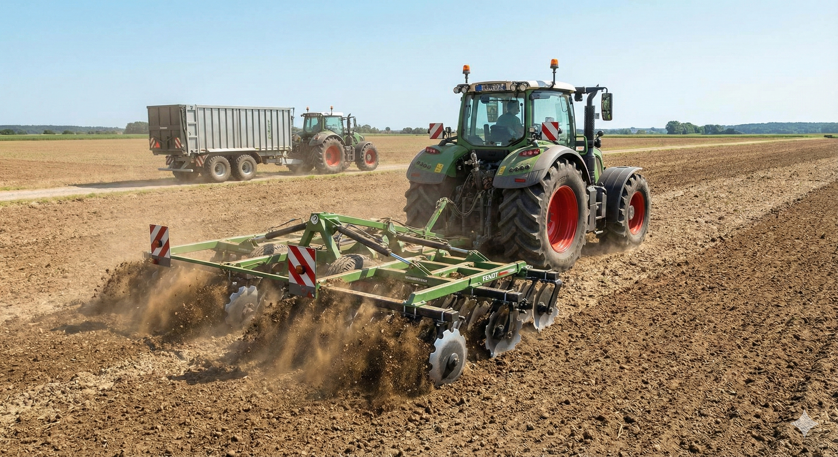 Bodenbearbeitung mit Scheibenegge und Transporttechnik